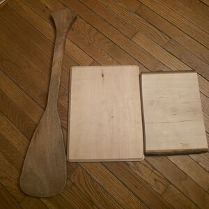 3 Pc Wall Art Wood Lot: Basswood & Pine Plaques & Paddle For Arts & Crafts
